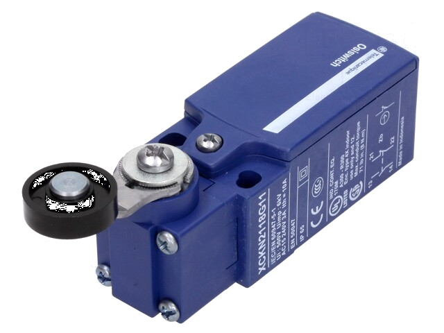 Eindschakelaar; hefboom R 35,5mm, kunststof rol Ø19mm; NO + NC Eindschakelaar; hefboom R 35,5mm, kunststof rol Ø19mm; NO + NC